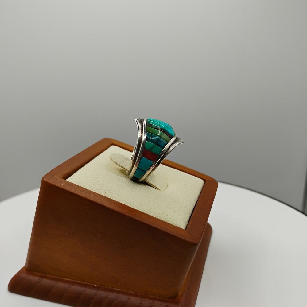 Native American Hopi Turquoise Inlay Ring Size 6.25 - Picture 4 of 8